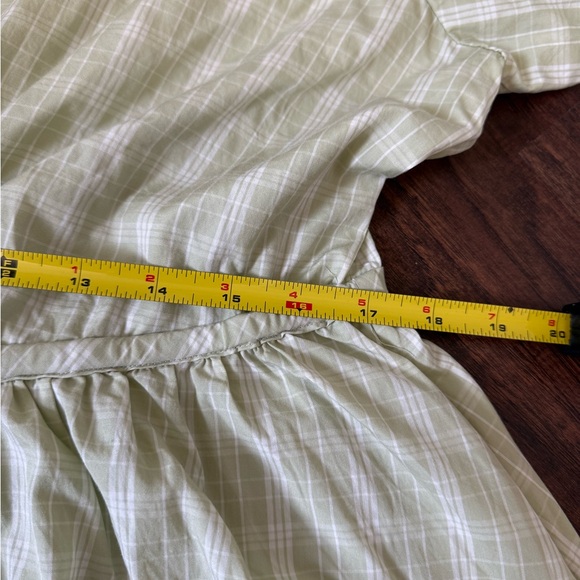 Madewell Green Plaid Tie-Waist Cotton Midi Dress Puff Sleeve Prariecore Sz L - Picture 11 of 13
